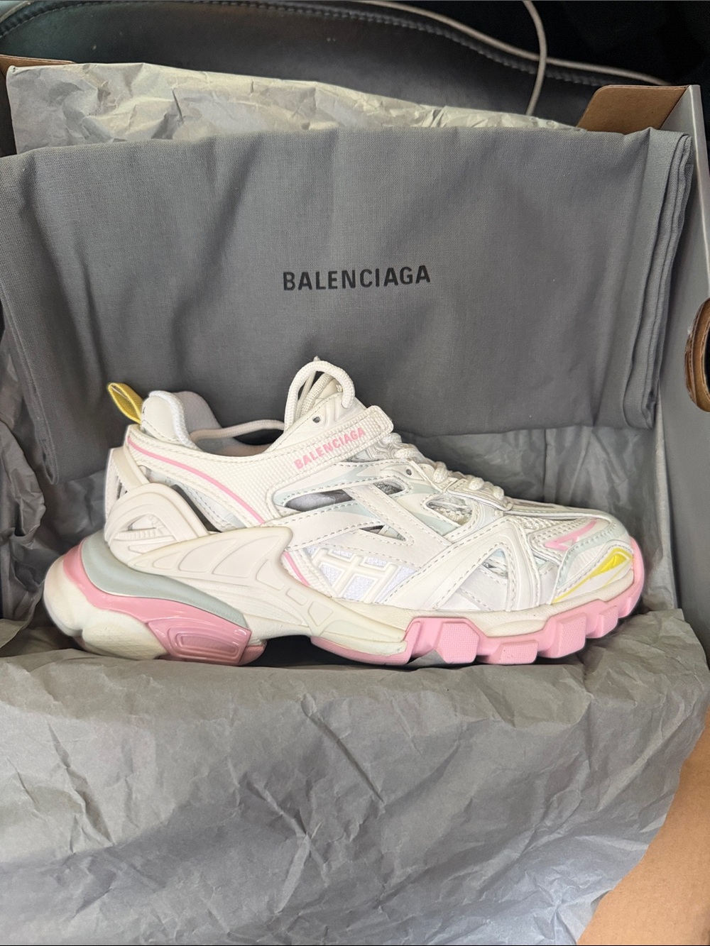 Balenciaga White Pink Yellow Kids Track-Style Sneaker